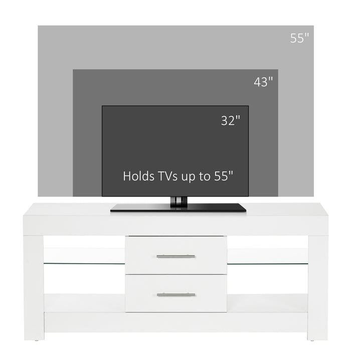 Mobile TV da 55” 120x40x50 cm con Luce LED in Legno e Vetro Bianco