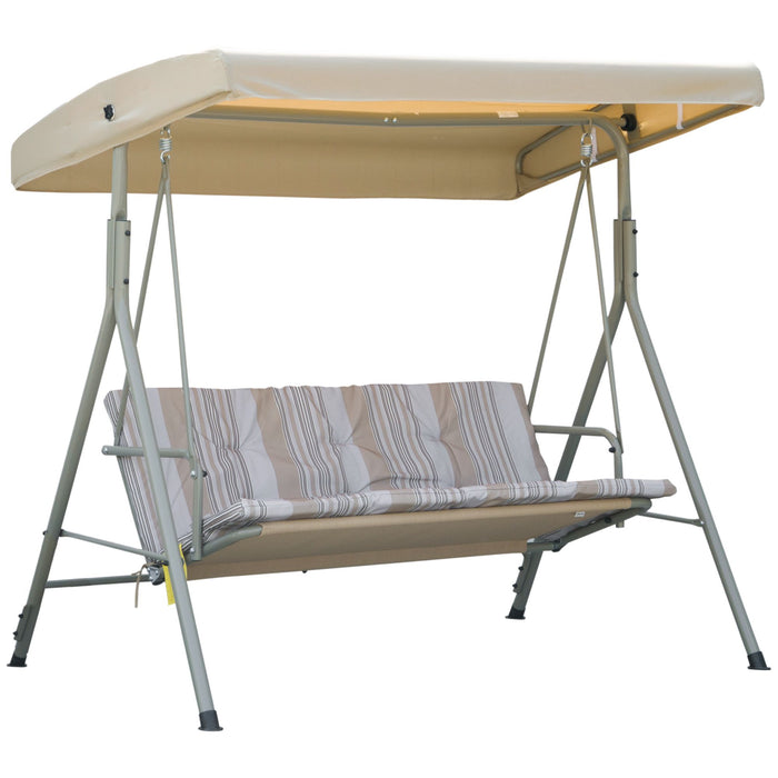 Dondolo 3 Posti da Giardino 172x110x156 cm in Acciaio Marrone e Beige