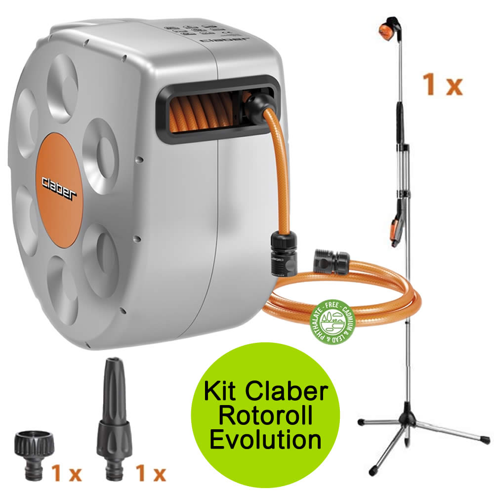 Rotoroll evolution 30 metri doccia duplex 2 in 1 claber lancia e attacchi