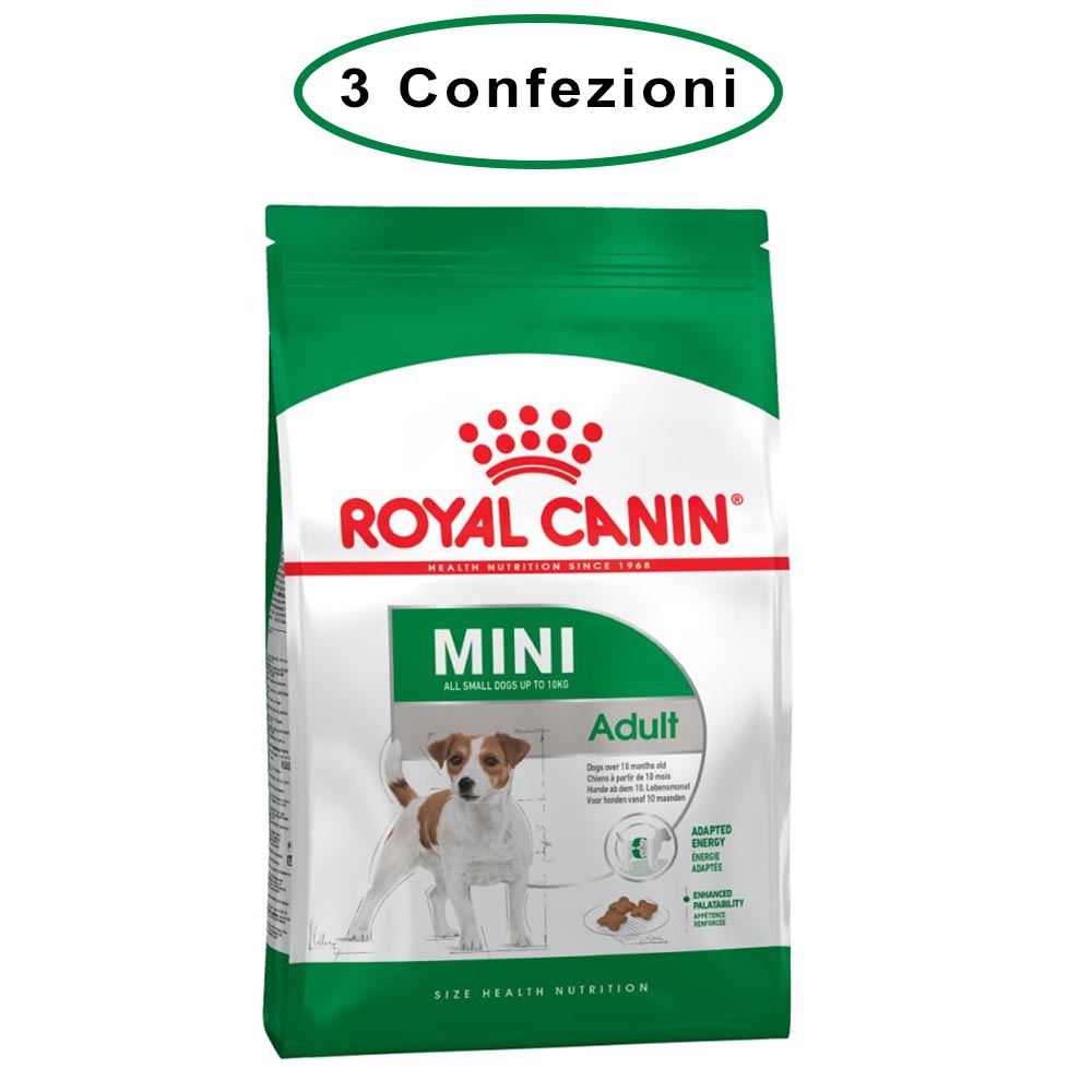 Royal canin mini adult crocchette per cani adulti 3 confezioni da 800 grammi