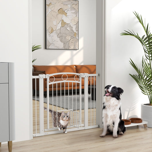 Cancelletto di Sicurezza per Animali con Estensioni 76-104 cm Porta per Gatti Bianco