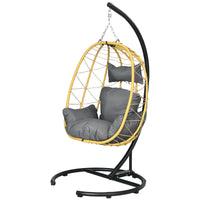 Dondolo Pensile da Giardino Pieghevole con Cuscini 102x102x195 cm in Acciaio e Rattan PE Nera Grigia e Beige