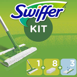 Swiffer scopa cattura polvere confezione da 1 manico & 8 panni asciutti & 3 panni umidi