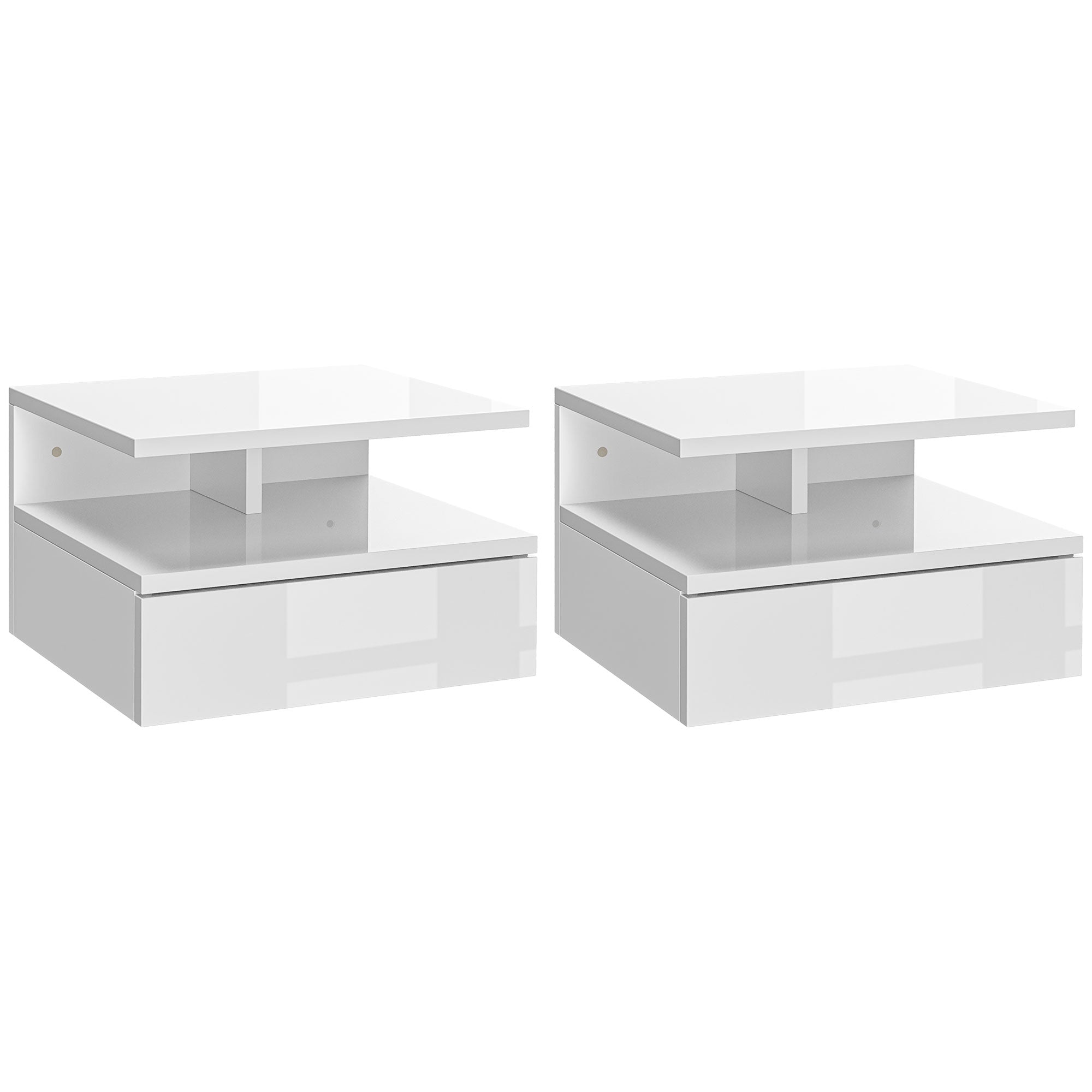 Set 2 Comodini Sospesi 35x32x22,5 cm in Legno  Bianco Lucido