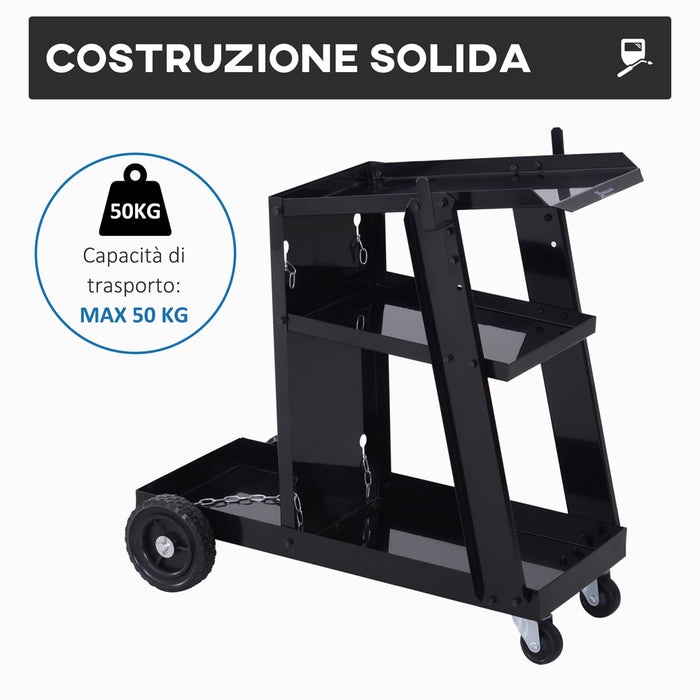 DURHAND CARRELLO SALDATURA TRASPORTO SALDATRICE 3 RIPIANI PORTA BOMBOLA ATTREZZI B20-070BK