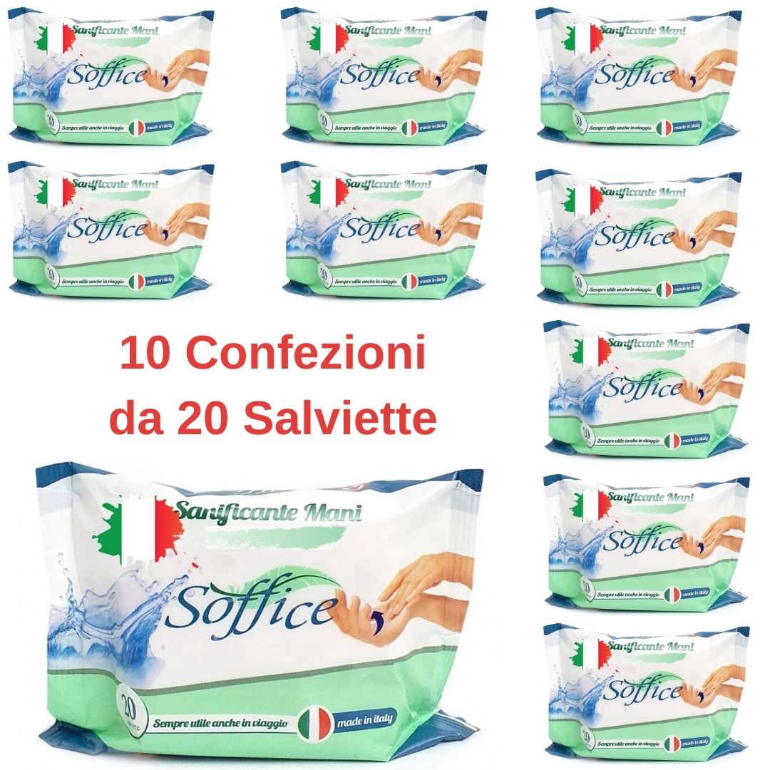 Salviettine igienizzanti mani soffice 10 confezioni da 20 salviette