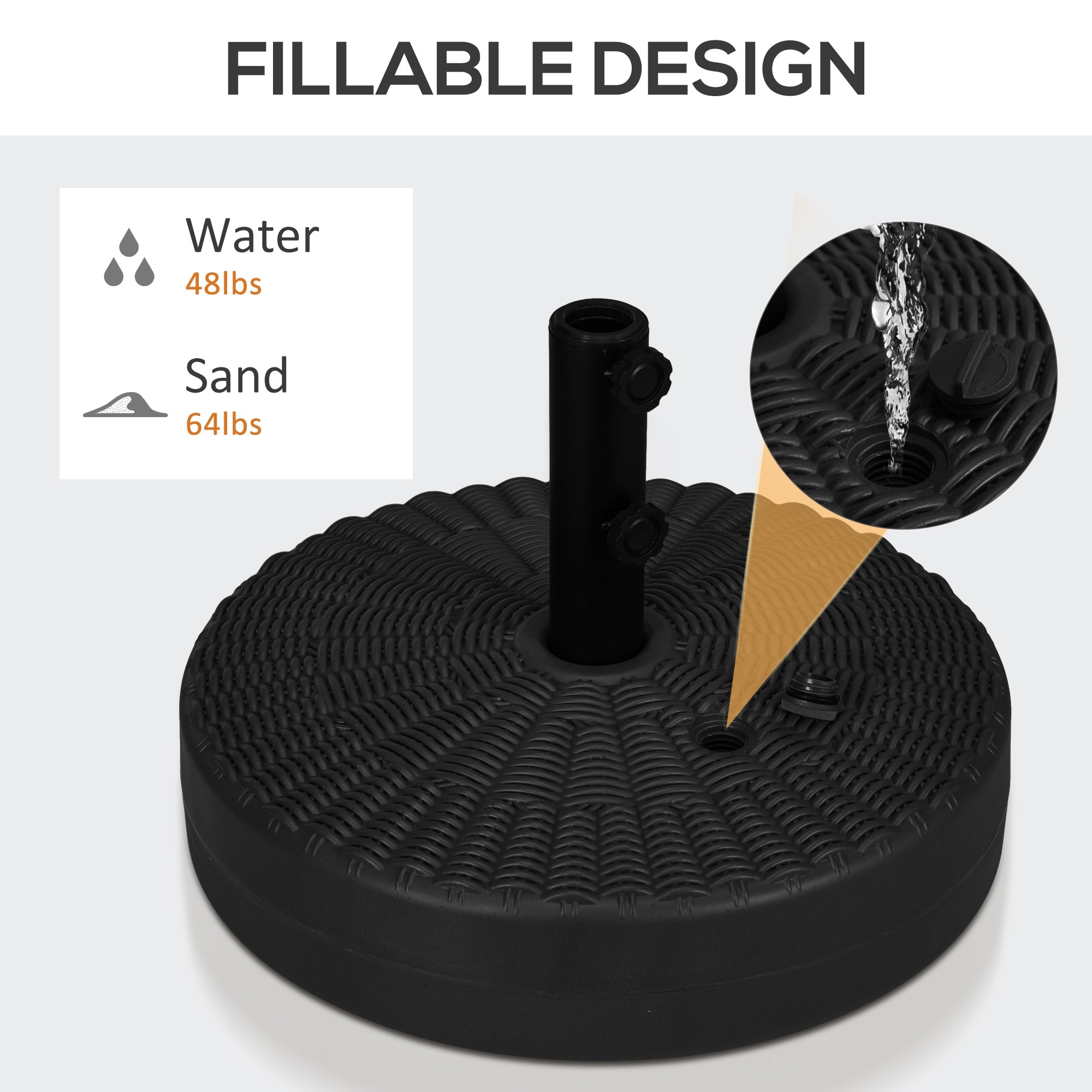 Base per Ombrellone da Giardino 3 m con Maniglie Incorporate Ø51x36 cm in HDPE e Acciaio Nero