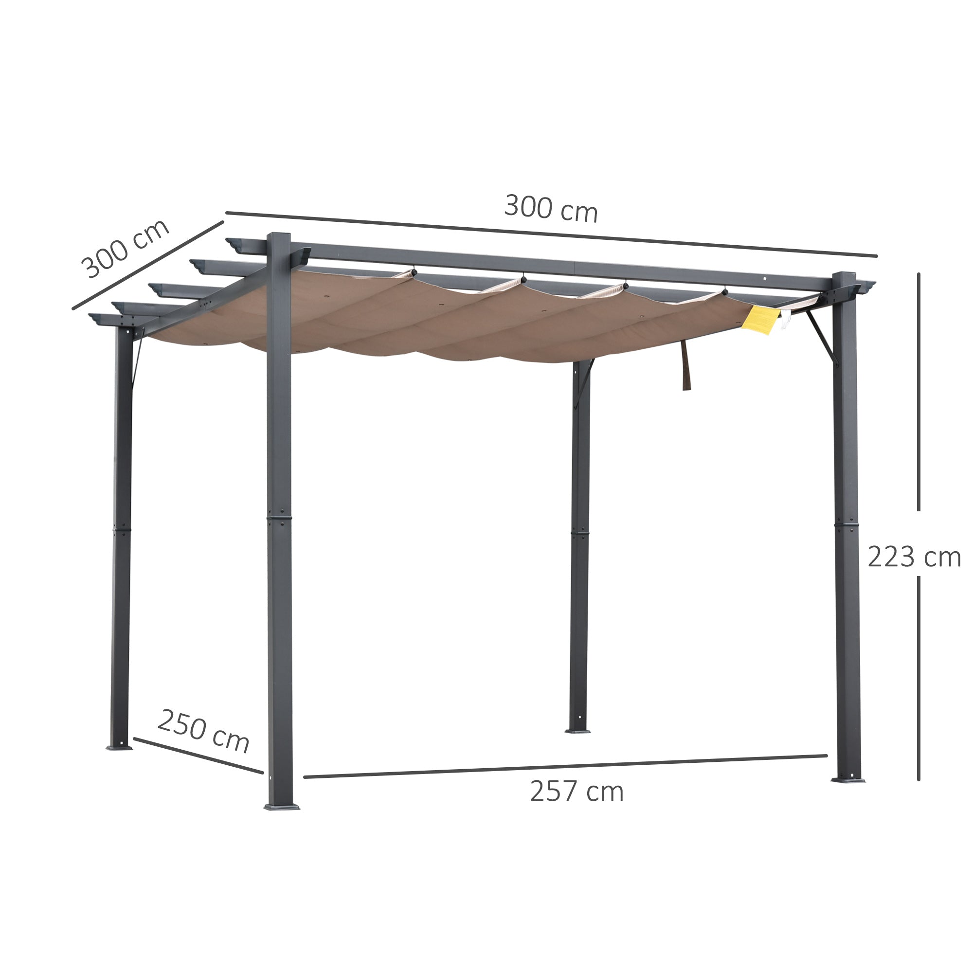 Pergola da Giardino con Tettuccio Retrattile Anti UV e 3x3m Telaio in Alluminio Grigio