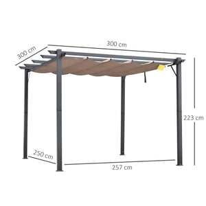 Pergola da Giardino con Tettuccio Retrattile Anti UV e 3x3m Telaio in Alluminio Grigio