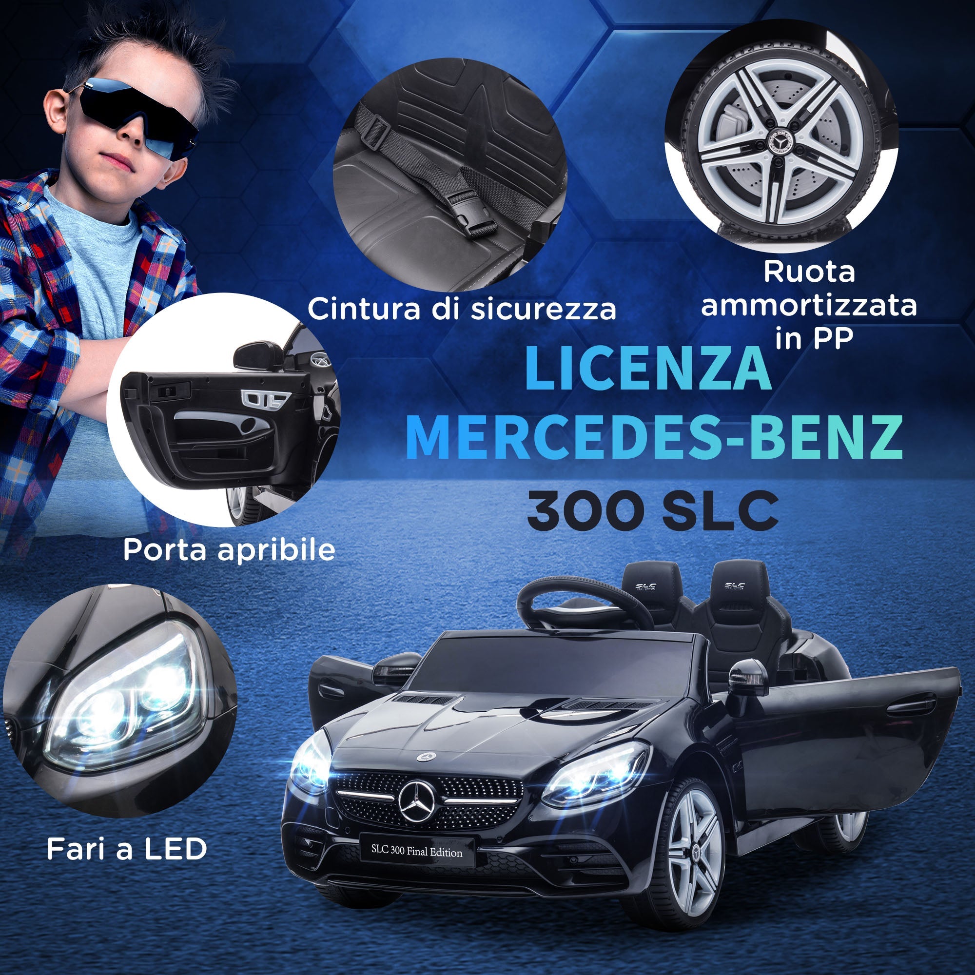 Macchina Elettrica per Bambini Licenza Mercedes SLC 300 con Telecomando Nero