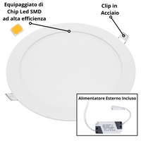 Pannello led incasso 205cm 18watt slim tondo soffitto alimentatore incluso temperatura 4500k bianco