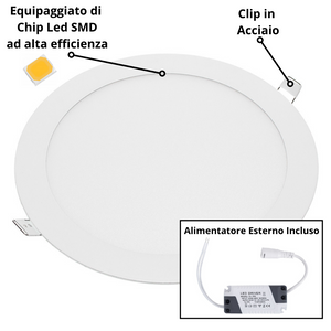 Pannello led incasso 205cm 18watt slim tondo soffitto alimentatore incluso temperatura 4500k bianco