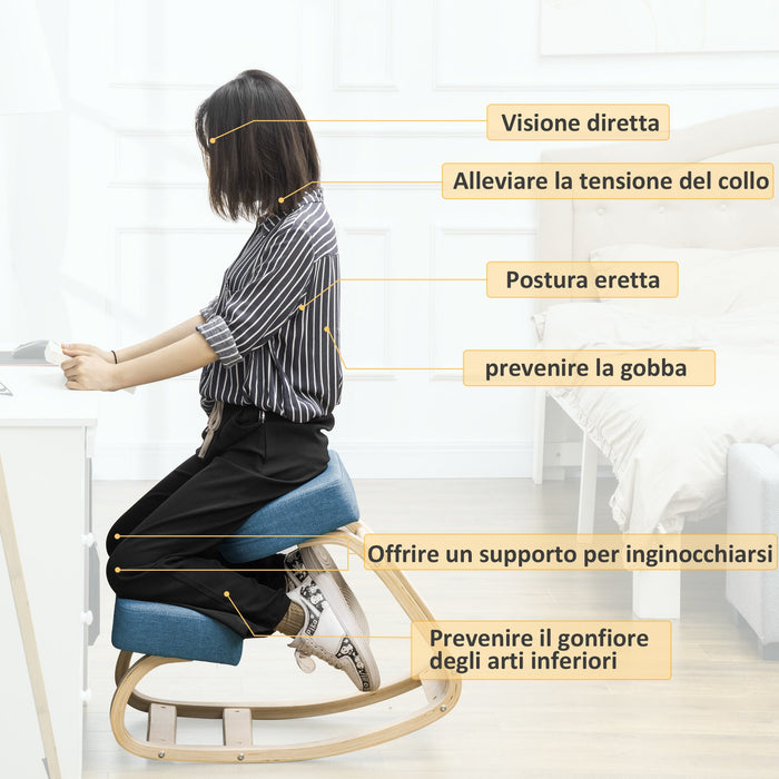 Sedia Ergonomica con Inginocchiatoio 51x69x58 cm in Betulla e Poliestere Blu