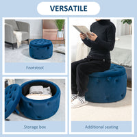 Pouf Poggiapiedi Ø60x40 cm in Velluto Blu Scuro