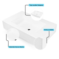 Ogomondo top lavabo sospeso in materiale marmo resina finitura asfalto *** misure 80x46x15 cm, tinta bianco, confezio...