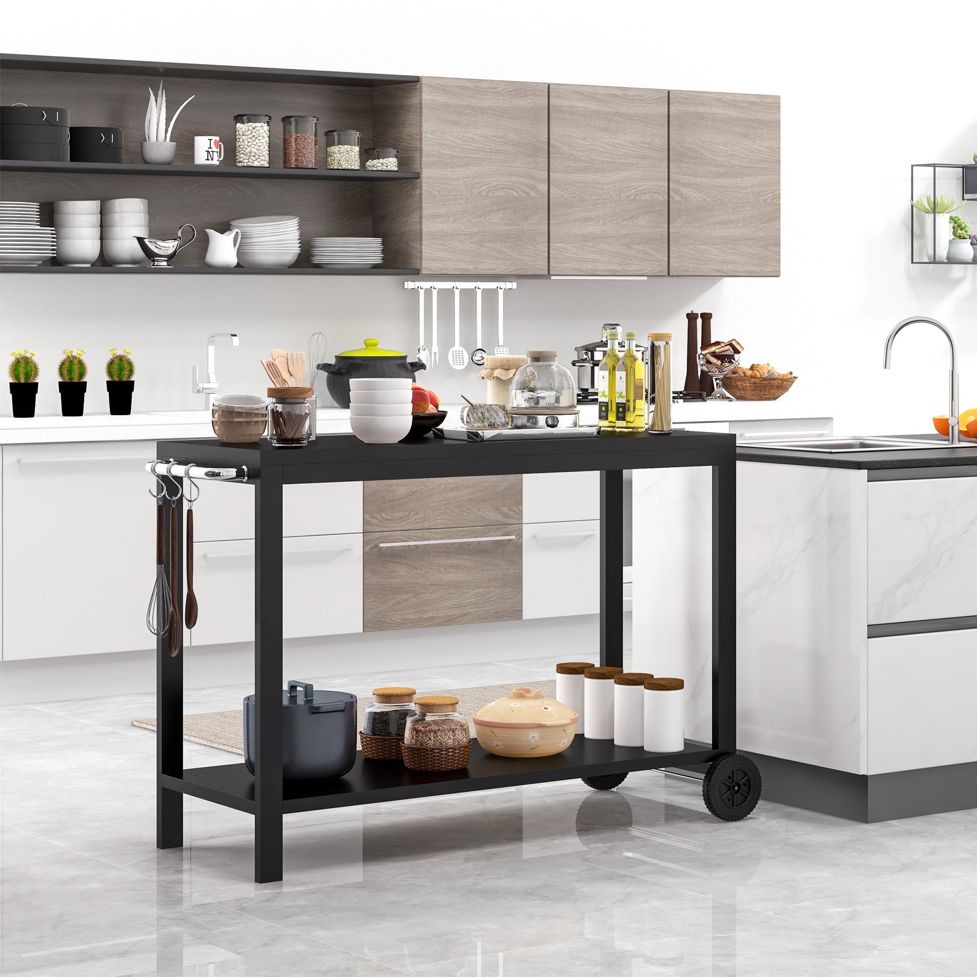 Carrello da Cucina 2 Livelli 128x46,5x86,5 cm in Metallo Nero