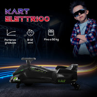 Go Kart Elettrico per Bambini Velocità 3-8 km/h per Drifting Nero