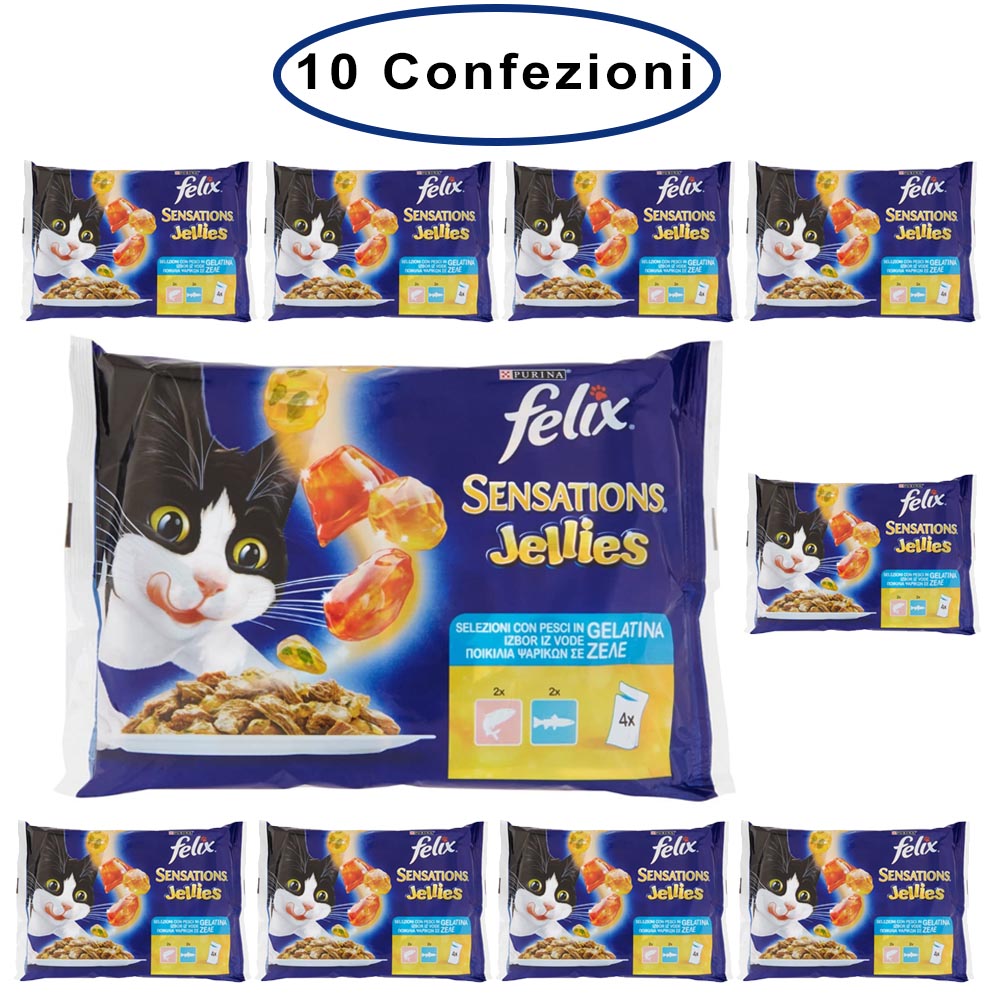 Purina felix sensations jellies umido gatto salmone & trota 10 confezioni da 4 buste da 100 grammi