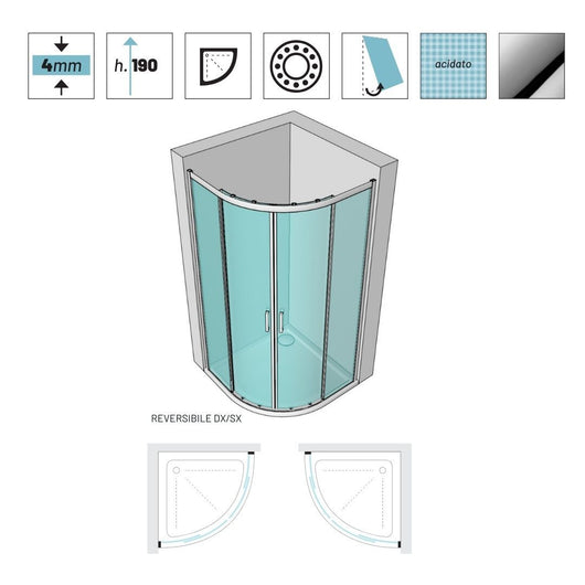 Ogomondo box doccia semicircolare con ante scorrevoli cristallo temprato 4 millimetri acidato serigrafato *** misure ...