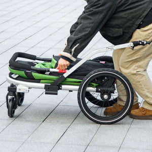 Carrello Rimorchio per Cani da Bicicletta 2 in 1 Pieghevole con Catarifrangenti e Bandierina Verde