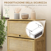 Mobile Cucina in stile Boho con 4 Ante a Ribalta 70x32x132.8 cm in Truciolato e Rattan