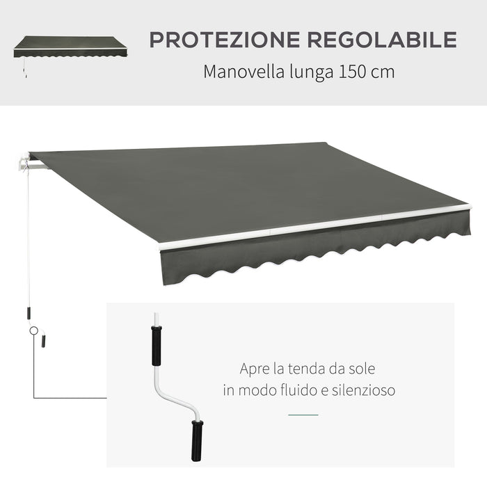 Tenda da Sole per Esterno Avvolgibile a Bracci 350x250 cm con Apertura a Manovella Grigio