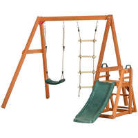 Set con Scivolo Altalena da Giardino e Scaletta a Corda per Bambini 261x269x228 cm in Legno