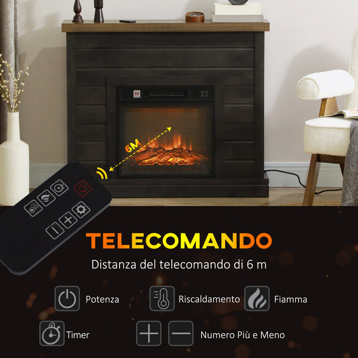 Camino Elettrico da Pavimento 1800W Effetto Fiamma e Telecomando 96,5x22x81,7 cm Grigio Scuro