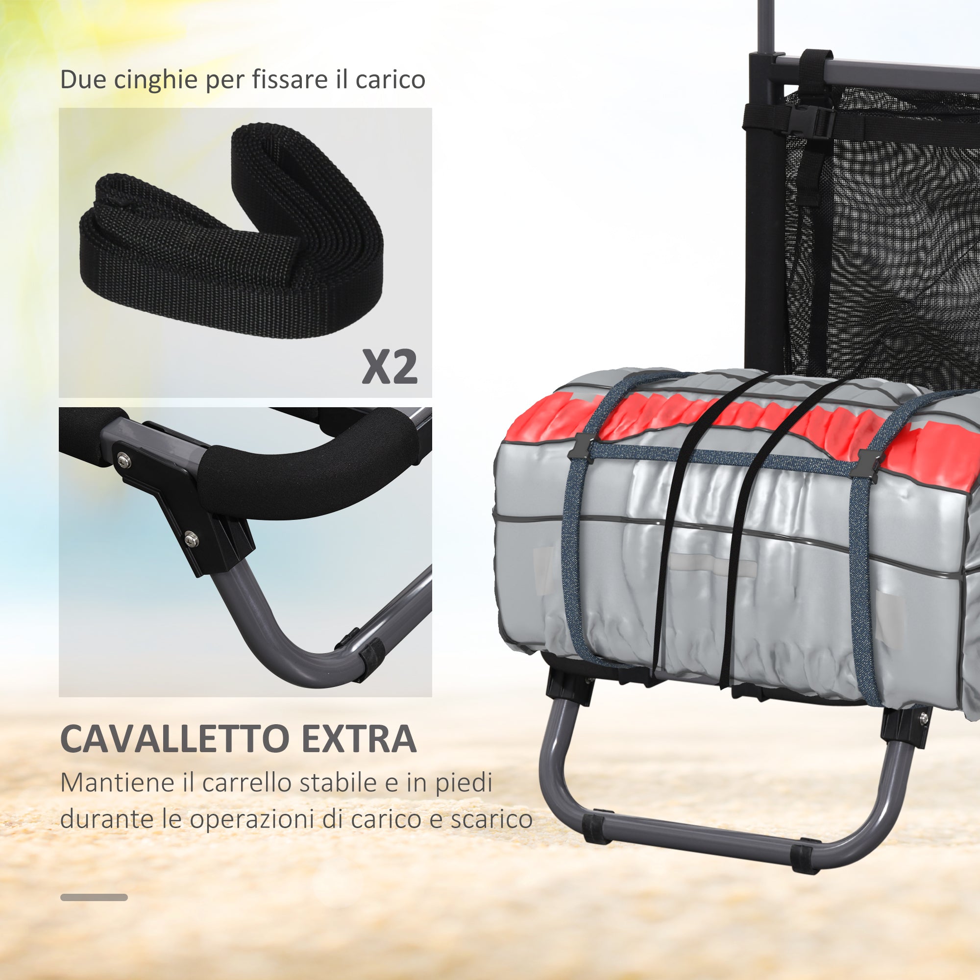 Carrello da Spiaggia Pieghevole 82x67x81 cm in Alluminio Nero