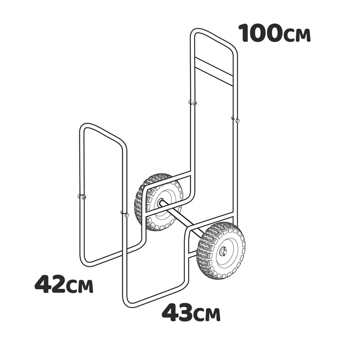 Kabayang - Carrello porta legna in acciaio con di telo di copertura in PVC. Carrello porta pacchi con ruote - capacità di carico max 100kg