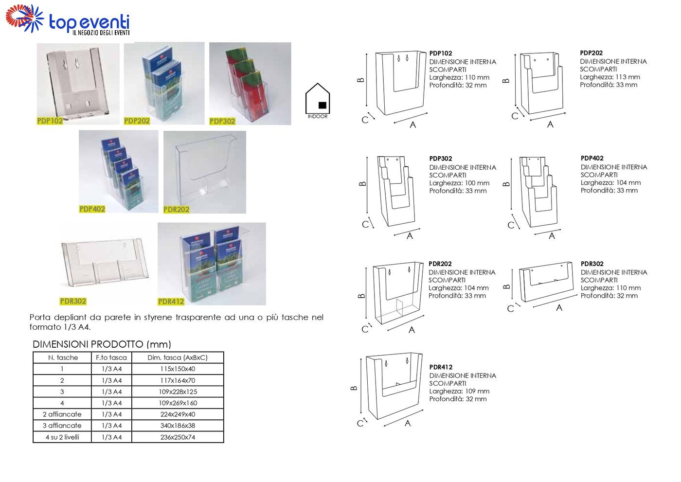 Porta depliant da parete 2 tasche