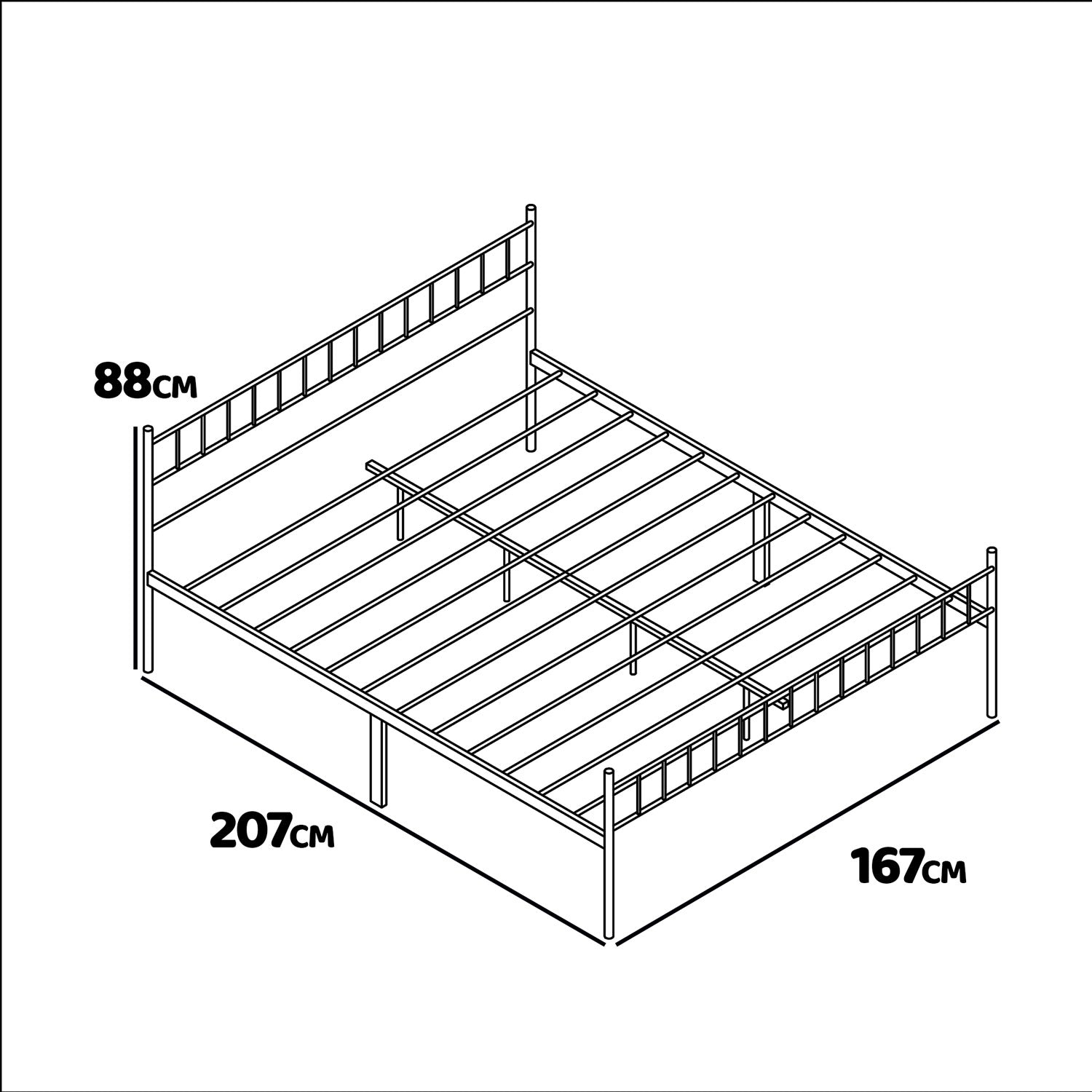 Katla - Struttura letto matrimoniale in metallo, 167x207 cm