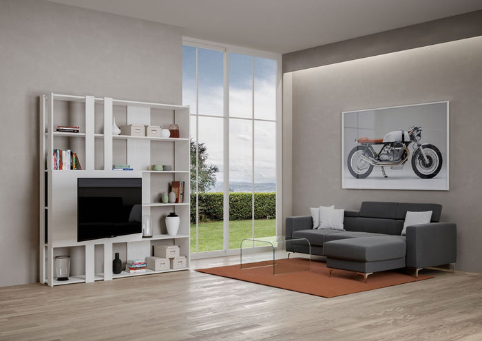 Libreria Moderna 5 Ripiani con Pannello per TV 178x36x204 cm in nobilitato Bianco