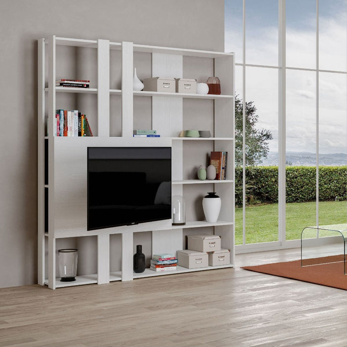 Libreria Moderna 5 Ripiani con Pannello per TV 178x36x204 cm in nobilitato Bianco