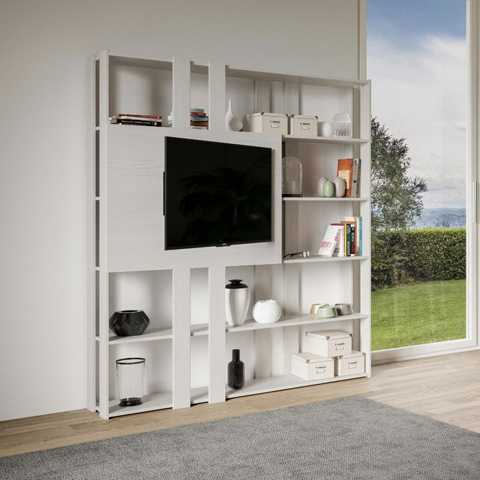 Libreria Moderna 5 Ripiani con Pannello per TV 178x36x204 cm in nobilitato Bianco