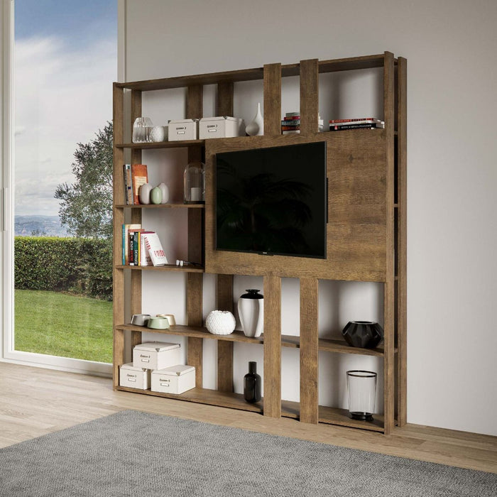 Libreria Moderna 5 Ripiani con Pannello per TV 178x36x204 cm in nobilitato Marrone