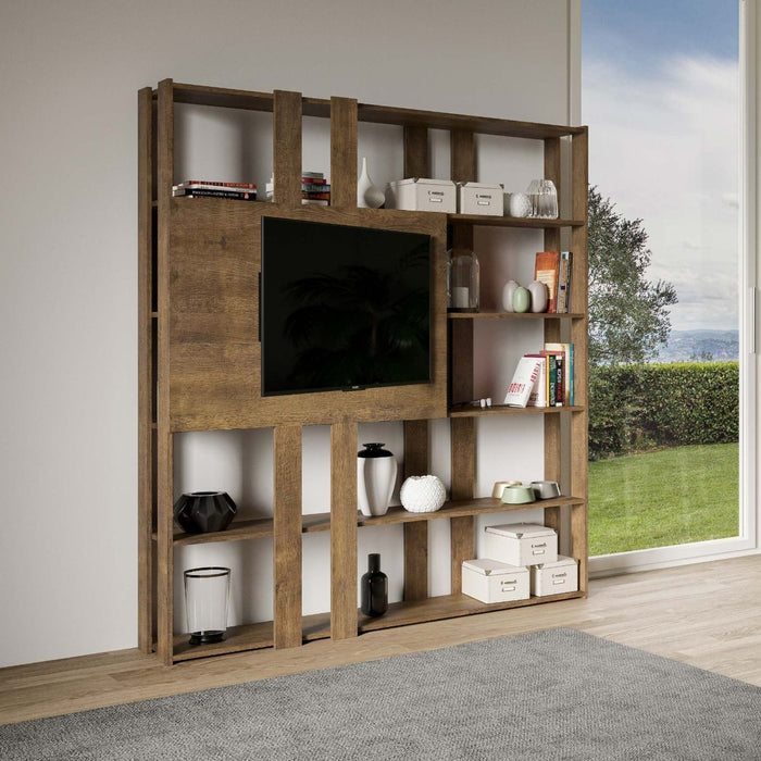 Libreria Moderna 5 Ripiani con Pannello per TV 178x36x204 cm in nobilitato Marrone