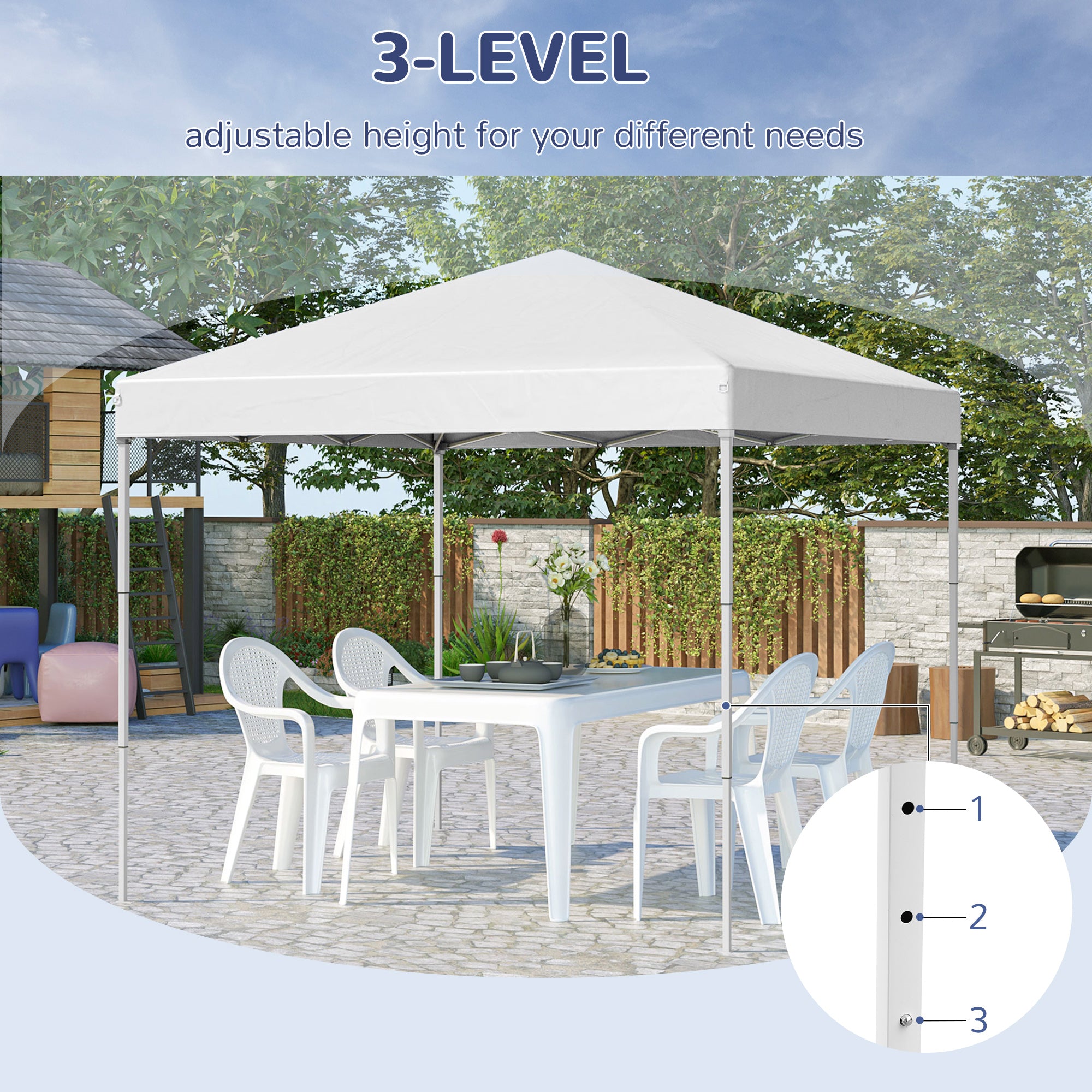 Gazebo Pieghevole da Giardino 2,45x2,45m in Acciaio e Tessuto Oxford Bianco