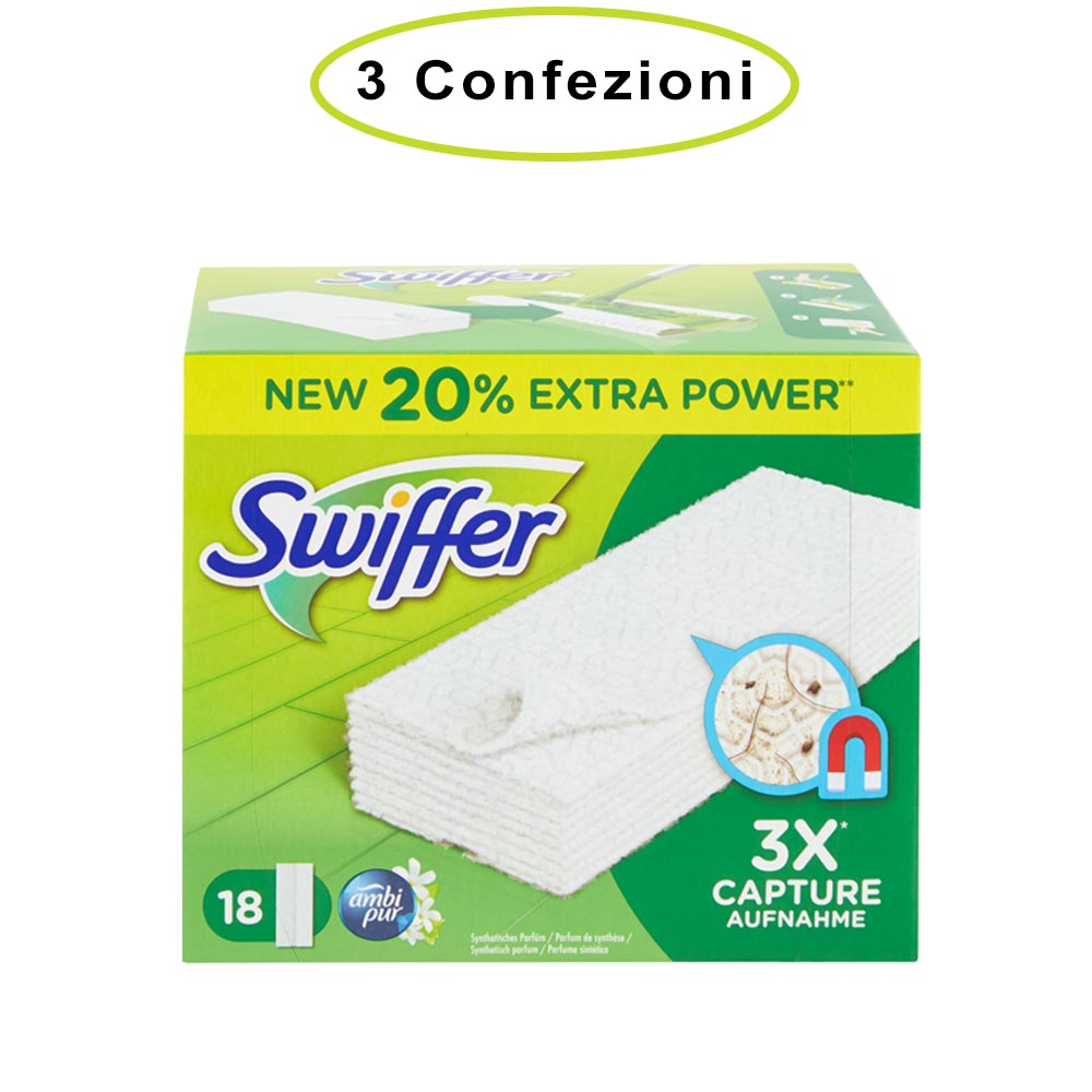 Swiffer panni cattura polvere per scopa swiffer con profumazione ambi pur 3 confezioni da 18 panni