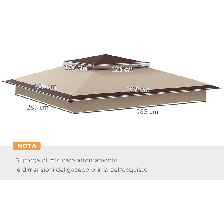 Tetto per Gazebo Pop Up da 3.25x3.25 m a 2 Livelli con Protezione UV 30+   Beige