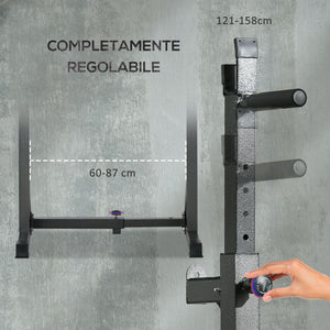 Supporto per Bilanciere Regolabile in Altezza 60-87x65x121-158 cm in Acciaio ed EVA Nero