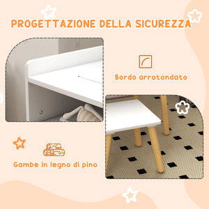 Set Tavolino con Sgabello per Bambini Banchetto con Piano Reversibile e Rotolo di Carta Bianco