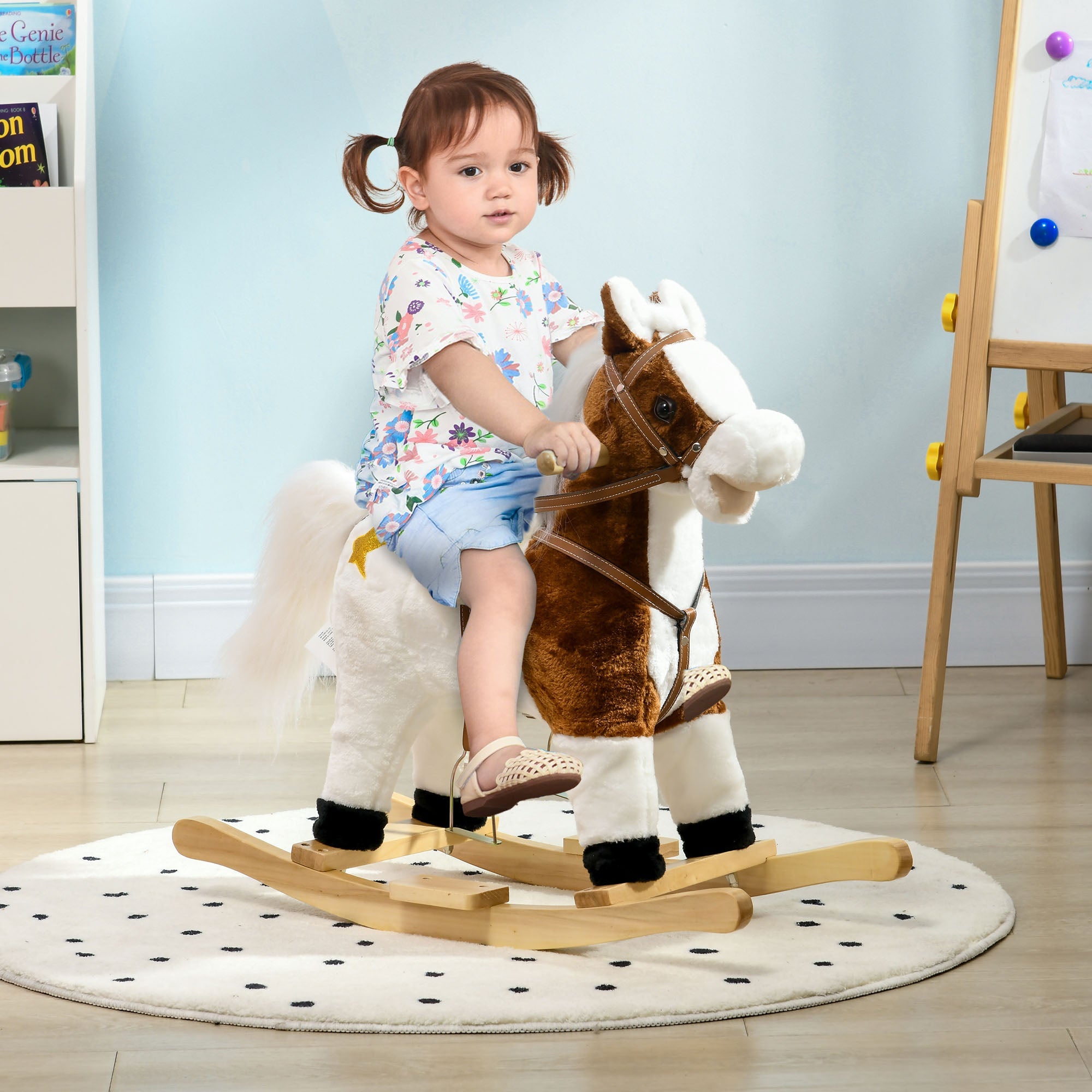 Cavallo a Dondolo per Bambini 68x26x62 cm con Suoni in Peluche Marrone