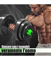 Kit 2in1 Bilanciere + Manubri Con Pesi Regolabili Componibili Palestra Tot 10 Kg         