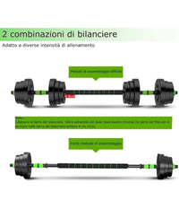 Kit 2in1 Bilanciere + Manubri Con Pesi Regolabili Componibili Palestra Tot 10 Kg         