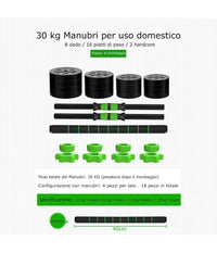 Kit 2in1 Bilanciere + Manubri Con Pesi Regolabili Componibili Palestra Tot 30 Kg         