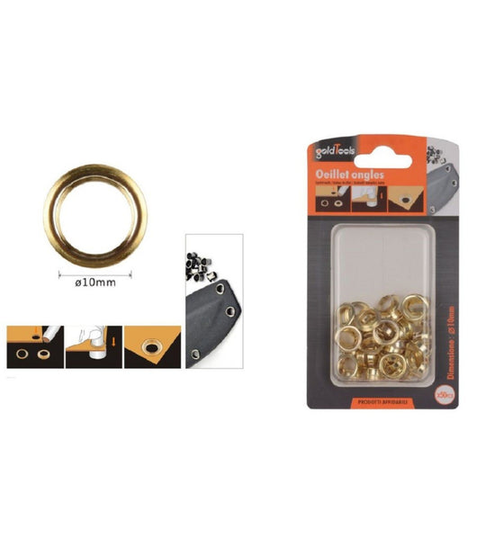 Kit 50 Pz Occhiello Occhielli Metallici Foro à¸10mm In Metallo Dorato Pelle 90925         