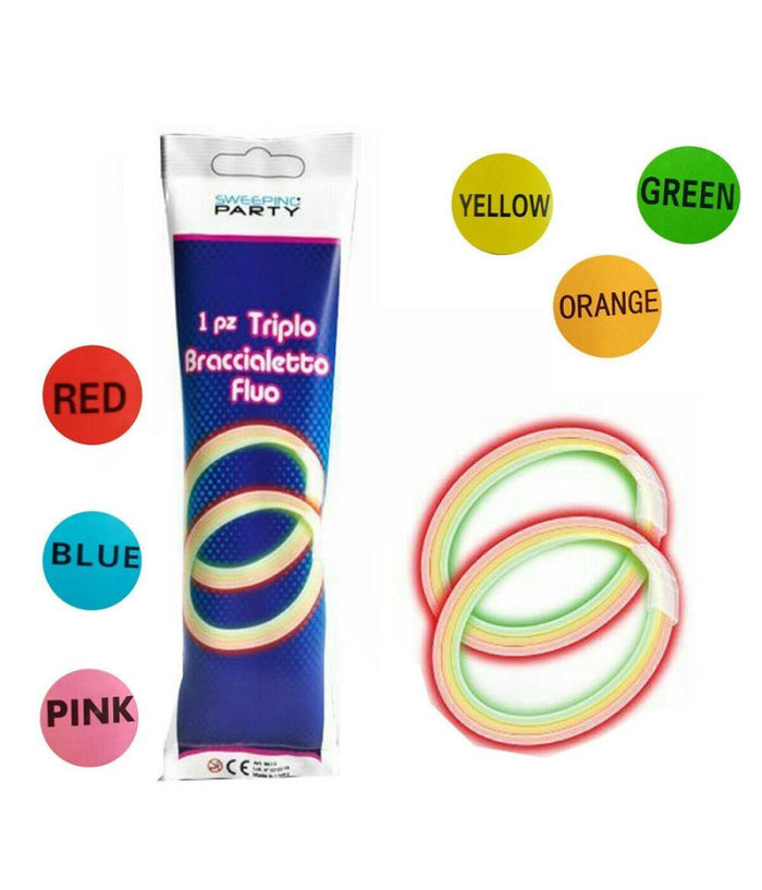 Kit 6 Braccialetti Luminosi Triplo Starlight Party Fluo Feste Fluorescenti         