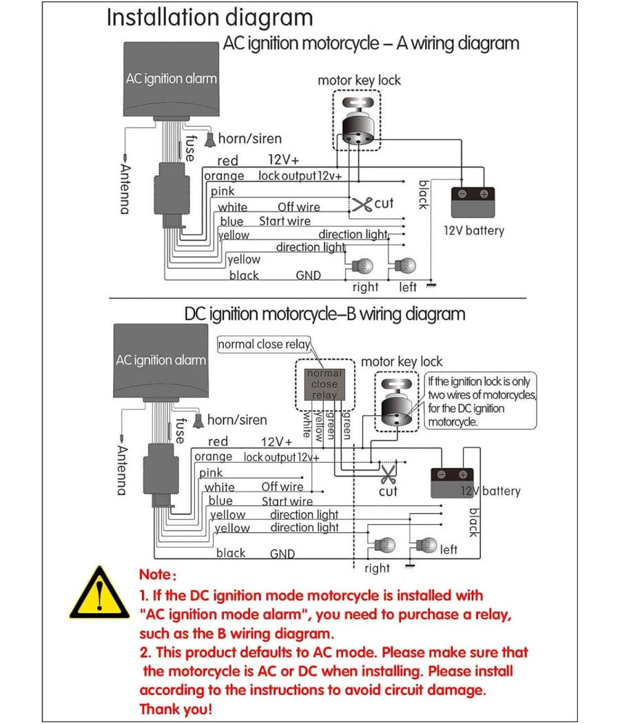 Kit Antifurto Allarme Per Moto Universale Con Sirena Da 125db Code Telecomando         