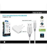 Kit Caricabatteria Adattatore Di Ricarica Con Cavo Micro Usb 1mt Maxtech Ca-s036         